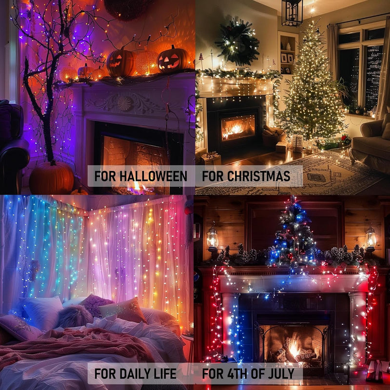 Cordão de luzes inteligentes de Natal, 2,5 m, 300 LEDs RGB que mudam de cor com controle remoto e por aplicativo, decorações de Natal para decoração de festa de árvore de Natal