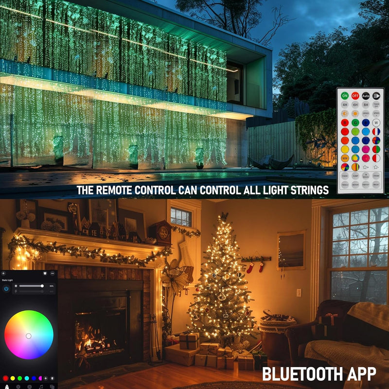 Cordão de luzes inteligentes de Natal, 2,5 m, 300 LEDs RGB que mudam de cor com controle remoto e por aplicativo, decorações de Natal para decoração de festa de árvore de Natal