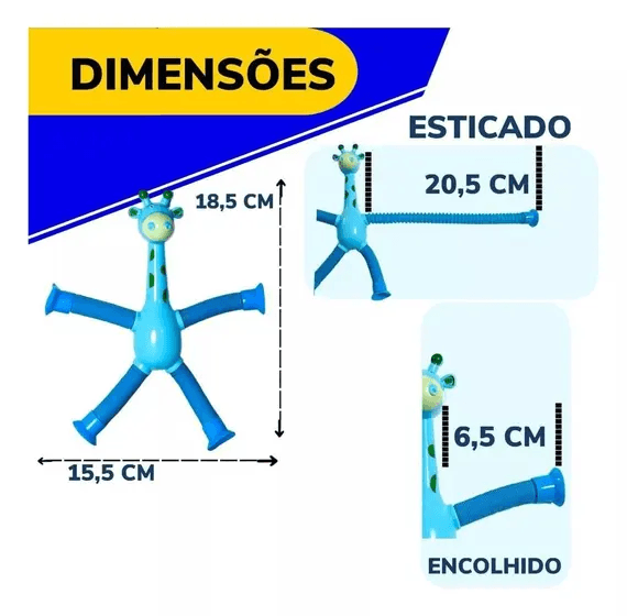 Brinquedo Sensorial Popit Girafa Telescópica Estica e Puxa Montessori