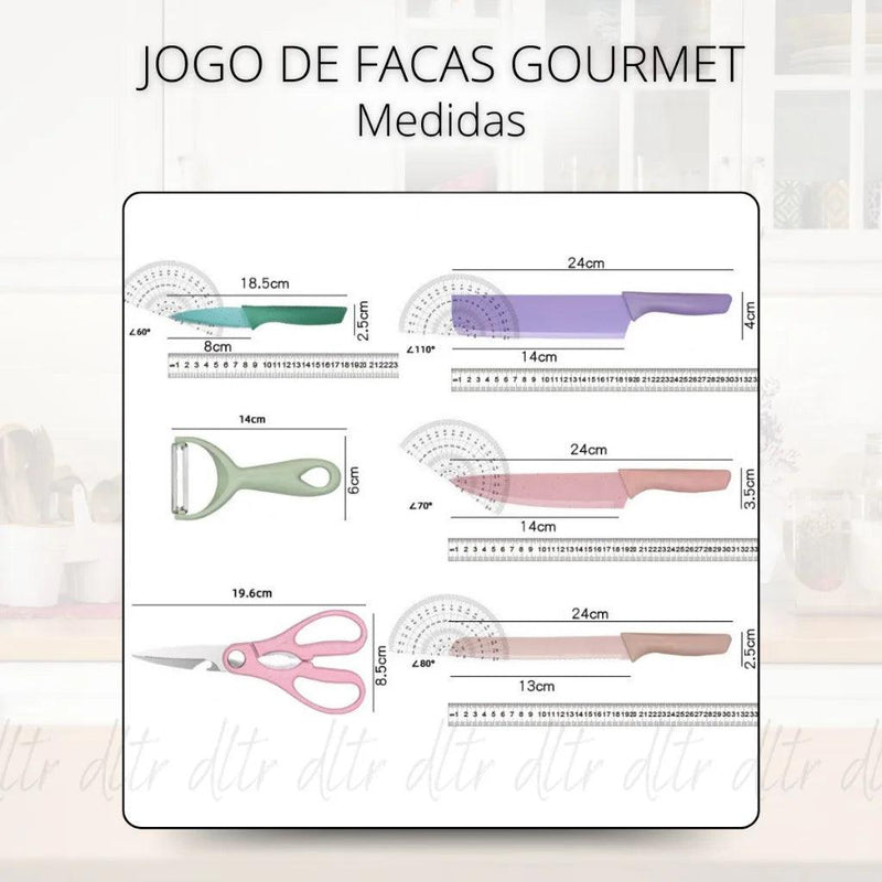 Kit de 6 Facas Profissionais Coloridas em Aço Inoxidável - Ideal para Churrasco e Cozinha