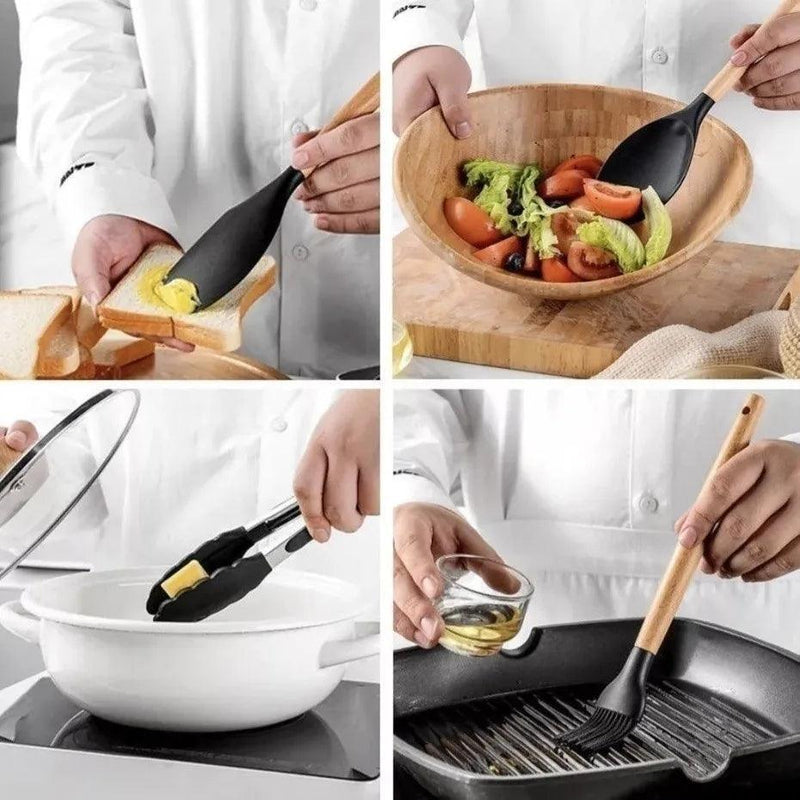 Kit de Utensílios de Cozinha com 12 Peças em Silicone - Design Prático e Moderno