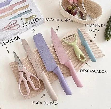 Kit de 6 Facas Profissionais Coloridas em Aço Inoxidável - Ideal para Churrasco e Cozinha