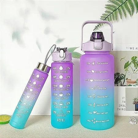 Kit 3 Garrafas Squeeze com Adesivos Motivacionais 2D/3D - 2L, 900ml e 300ml