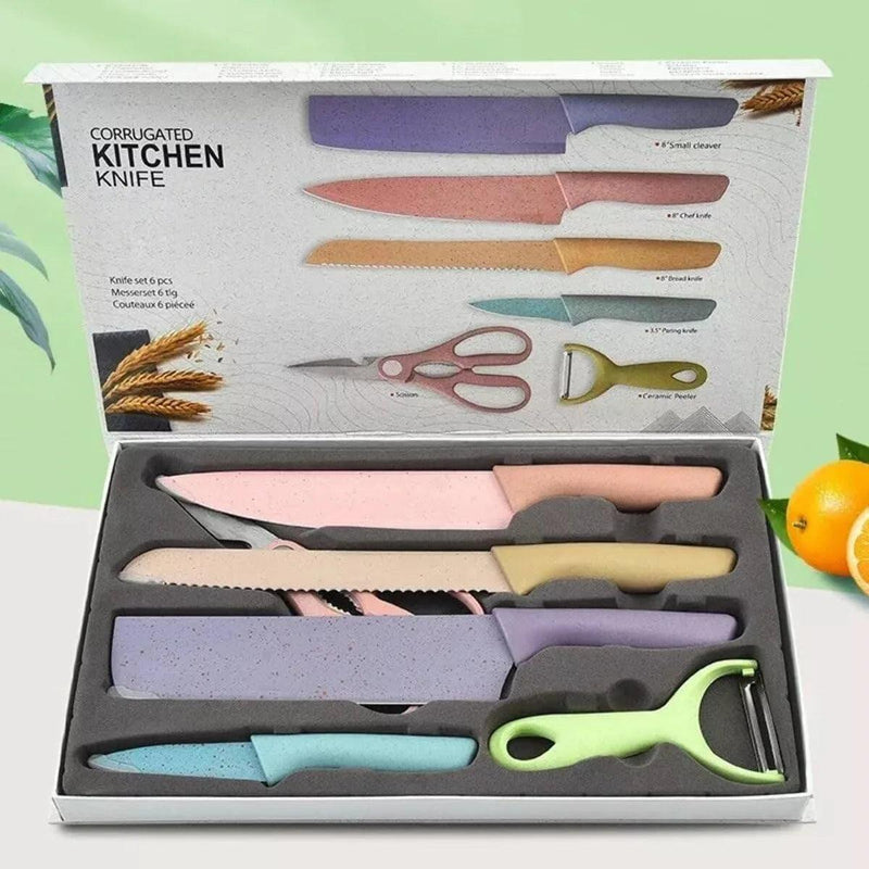 Kit de 6 Facas Profissionais Coloridas em Aço Inoxidável - Ideal para Churrasco e Cozinha