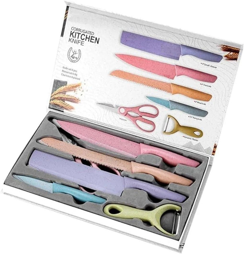 Kit de 6 Facas Profissionais Coloridas em Aço Inoxidável - Ideal para Churrasco e Cozinha