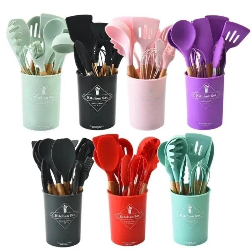 Kit de Utensílios de Cozinha com 12 Peças em Silicone - Design Prático e Moderno