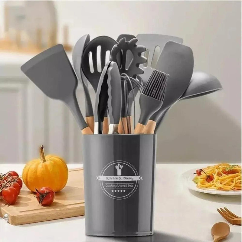 Kit de Utensílios de Cozinha com 12 Peças em Silicone - Design Prático e Moderno