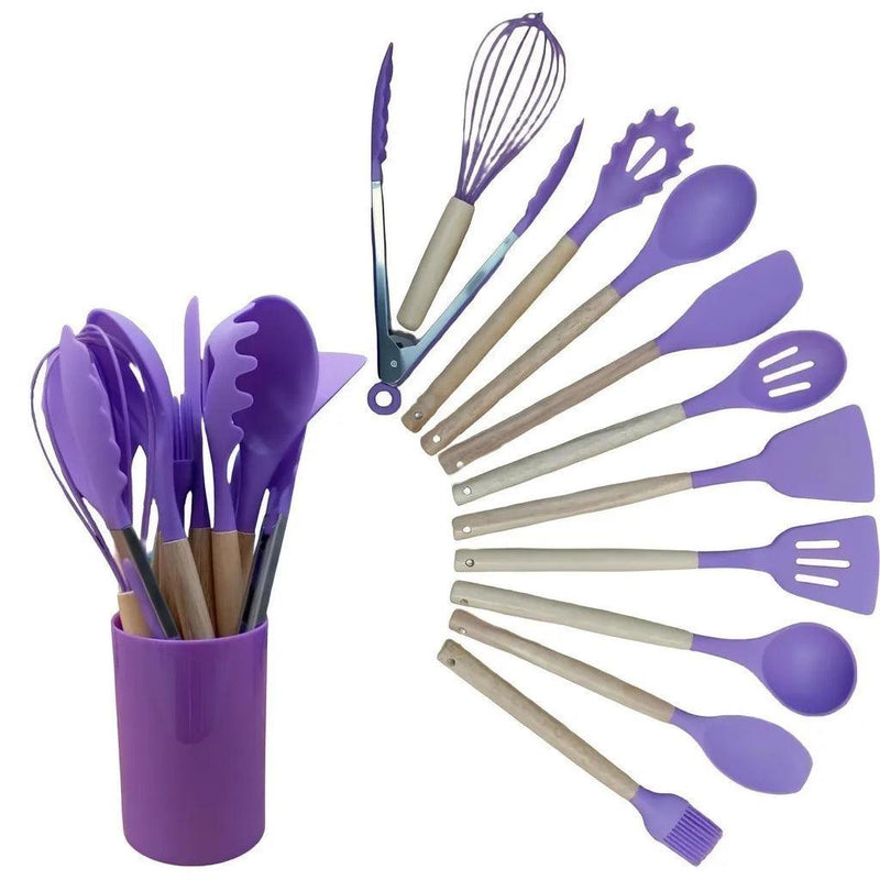 Kit de Utensílios de Cozinha com 12 Peças em Silicone - Design Prático e Moderno