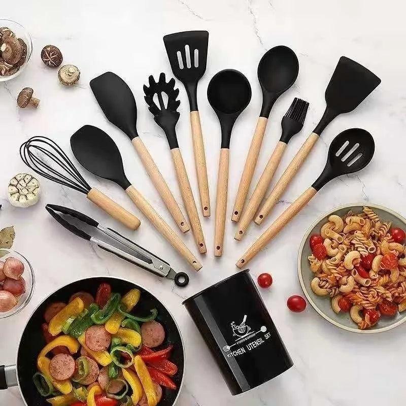 Kit de Utensílios de Cozinha com 12 Peças em Silicone - Design Prático e Moderno