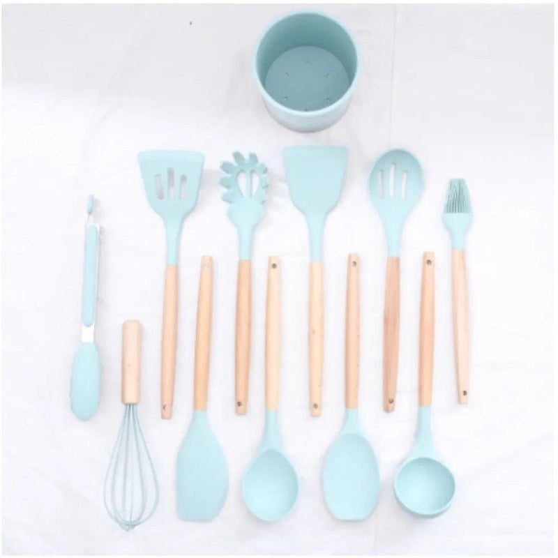 Kit de Utensílios de Cozinha com 12 Peças em Silicone - Design Prático e Moderno