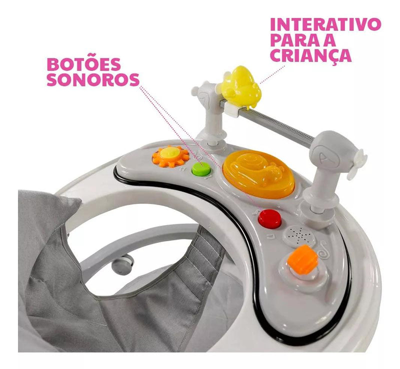 Andador Para Bebês Infantil Musical Premium Cor Cinza Conect Brinq MC923