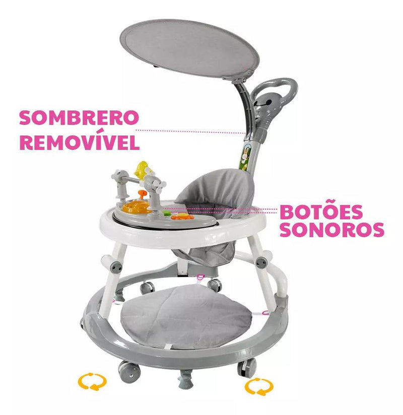 Andador Para Bebês Infantil Musical Premium Cor Cinza Conect Brinq MC923