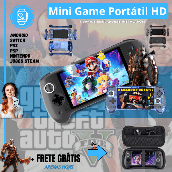 Mini Game Portátil - Com jogos de Playstation 2, PSP, Nintendo Swtich, Jogos da Steam - 🎁(BIBLIOTECA DE JOGOS JÁ INSTALADA!)🎮🎁