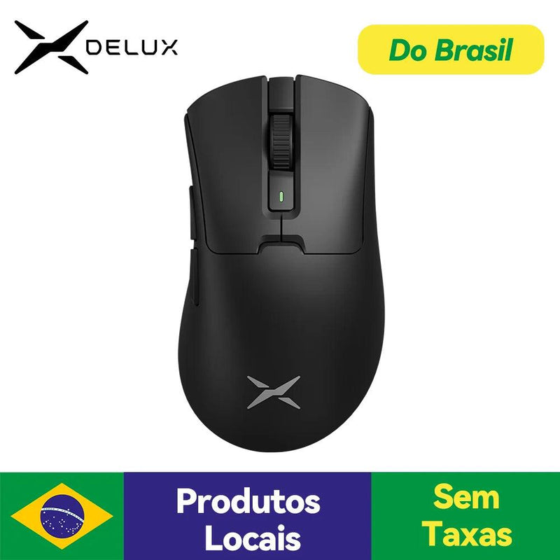 Delux M900 PRO - Mouse Sem Fio para Jogos Ergonômico com Taxa de Polling 8K, Sensor PAW3395, Chip BK3633, 63g e Base de Carregamento RGB para Mãos Grandes e Destros (PC/Notebook)